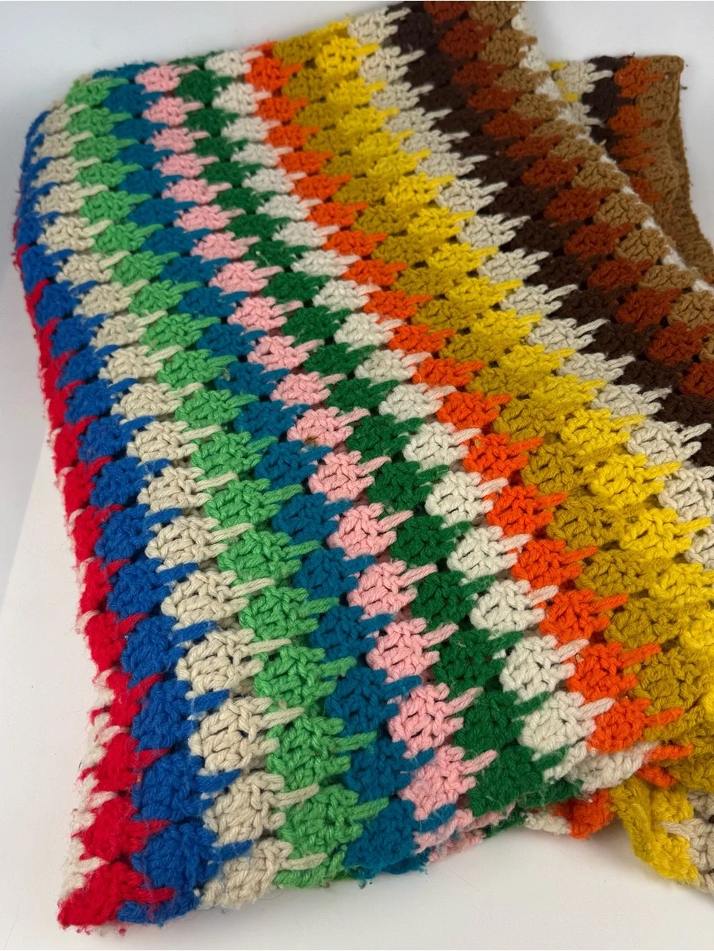 Vintage Afghan Granny Blanket Knitted/Crocheted Throw Multi-Colored 48”x76”